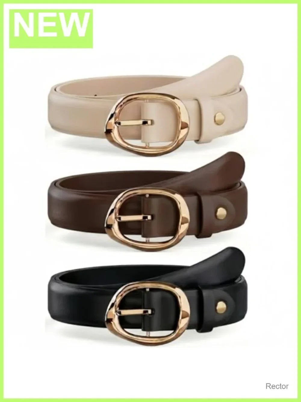 Genuine Leather Belt 3 Pack, 1.1 Inch 12-Hole with Gold Buckle